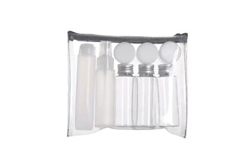 Custom label small empty clear squeezable travel bottles with bags for toiletries