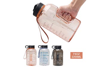 Leakproof 2.2L plastic motivational water bottle with straw for sports