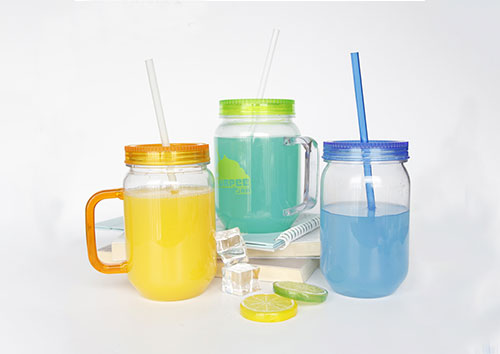 Food grade plastic mason jars bpa free for juice beverage with lids and straws