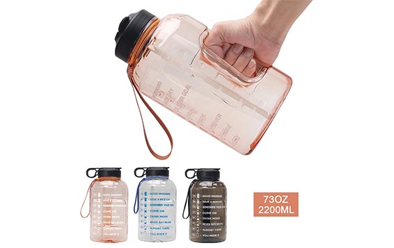 Leakproof 2.2L plastic motivational water bottle with straw for sports