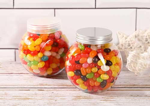Food safety 16oz clear plastic candy jars with lids