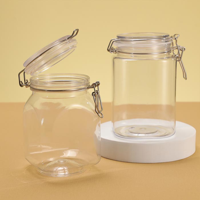 PET Plastic Storage Jars with Airtight Hinged Lids,Durable Clear Wide Mouth canning Jars for Food Storage Oats Canning Cereal Pasta Sugar Coffee Nuts Spices