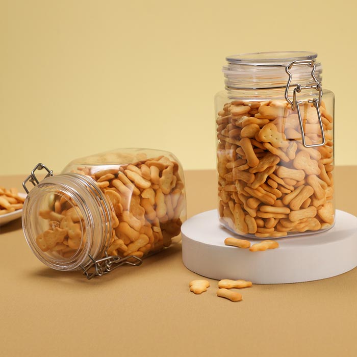 PET Plastic Storage Jars with Airtight Hinged Lids,Durable Clear Wide Mouth canning Jars for Food Storage Oats Canning Cereal Pasta Sugar Coffee Nuts Spices