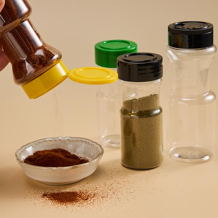Unique design plastic spice jar, Seasoning Containers with shaker Lids, Empty Storage Spice Containers for Spice,Powders,herb