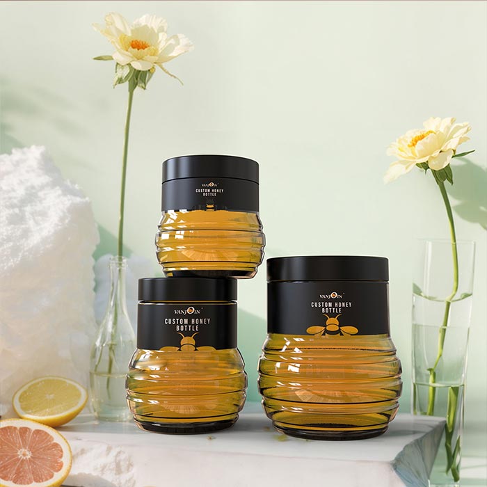 Clear Plastic Honey jar,Refillable Food Grade Honey Container With Leak Proof Caps