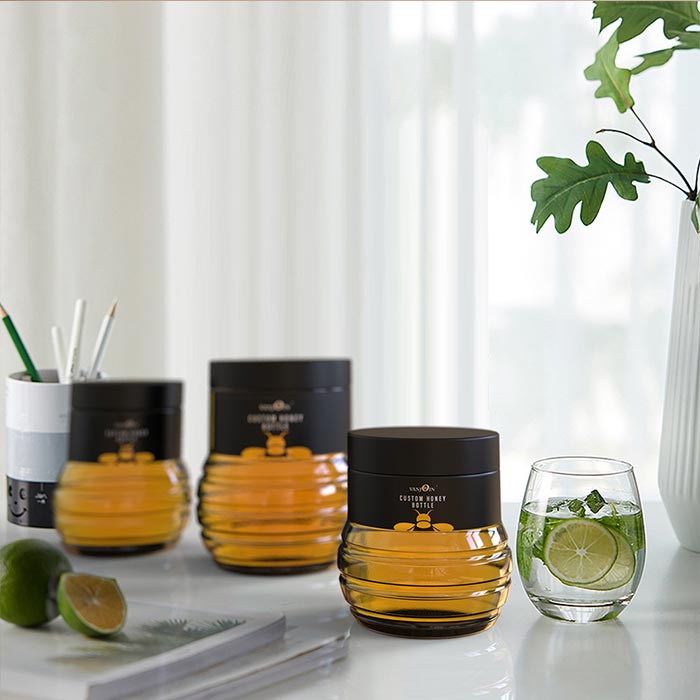 Clear Plastic Honey jar,Refillable Food Grade Honey Container With Leak Proof Caps