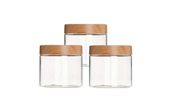 Custom size and label clear 16oz plastic storage jar with bamboo lid bulk