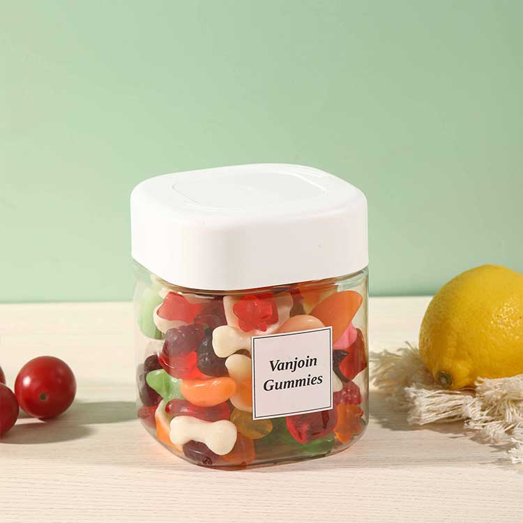 Food grade wide mouth 375ml/550ml square plastic jars with lids bulk for peanut spice cookie candy