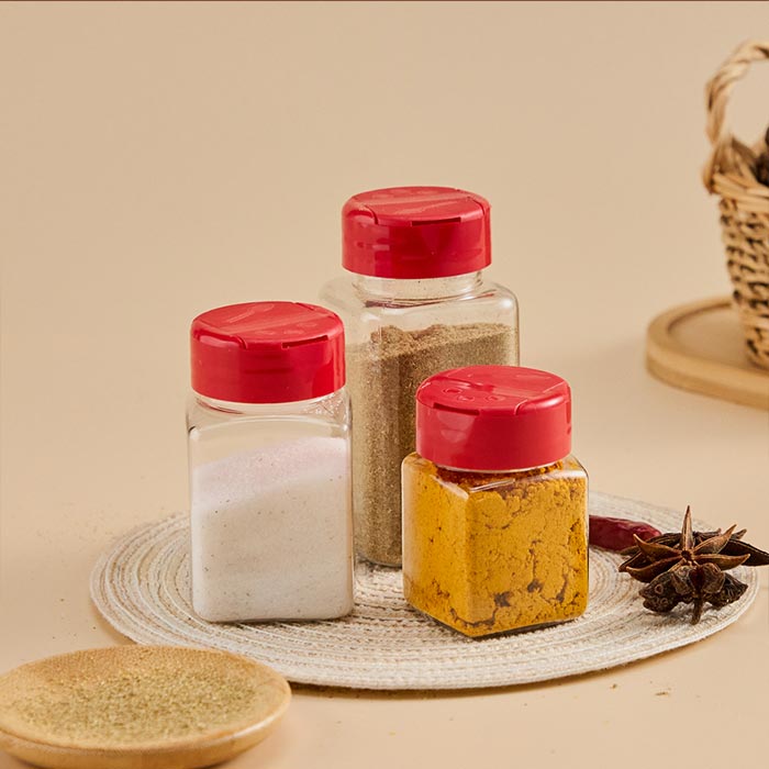 Custom Sizes Plastic Spice Bottle Square Seasoning Containers, Reusable Salt Pepper Shaker with Airtight Lid Labels for Spice, Herbs, Powder and Glitters