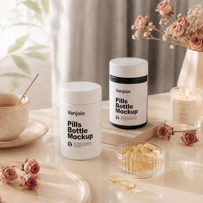Empty Pill Bottles with Child-Proof Caps and Labels, 300ml Wide-Mouth HDPE Plastic Containers for Vitamins, Capsules and Travel Storage