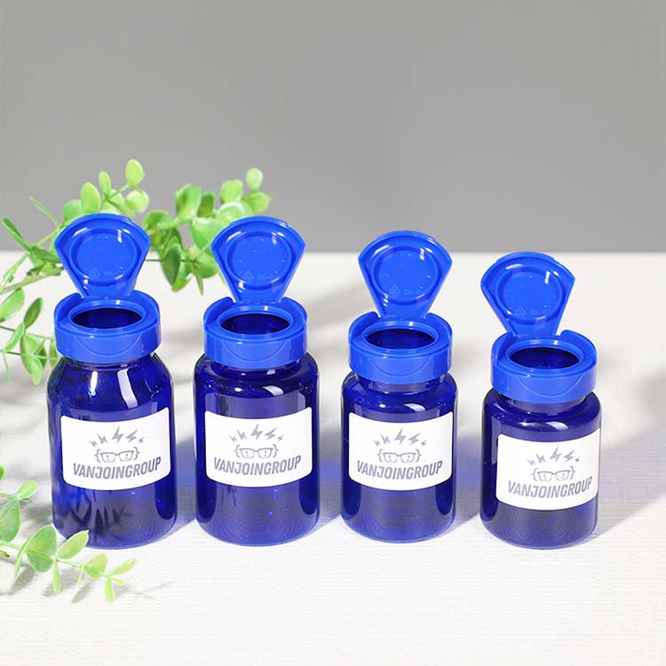 Medicine packer container empty 100ml PET cobalt blue plastic pill bottle with snap cap 38-400 neck finish