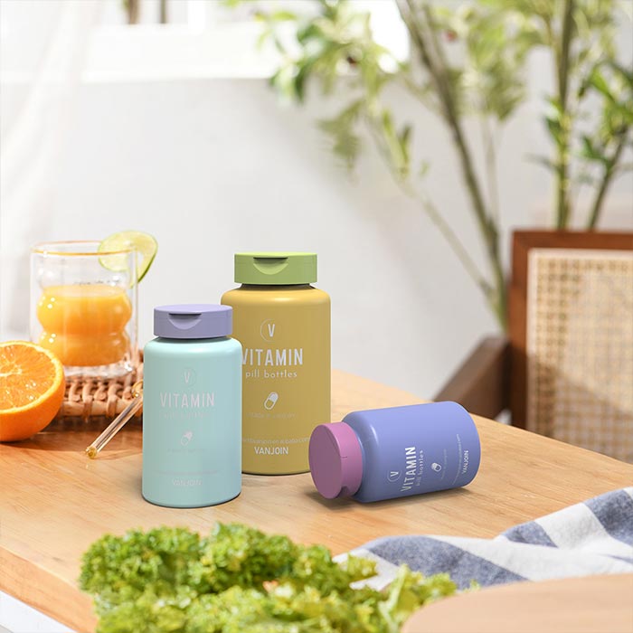 Empty Plastic Pill Bottle Organizer with Labels Medicine Vitamin Bottle Chemical Containers with Caps