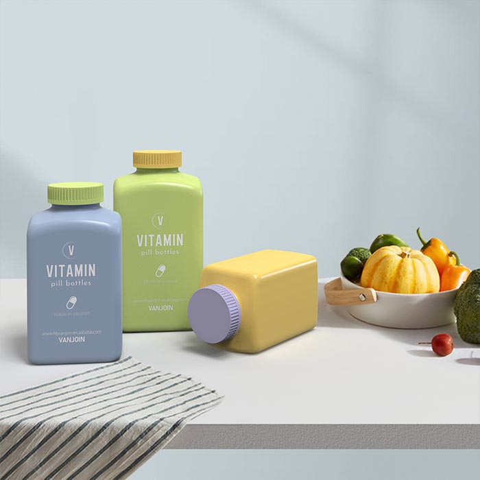 Empty Clear Plastic Pill Bottles small Plastic Square Solid Powder Container Reagent Storage Bottle with Screw Cap