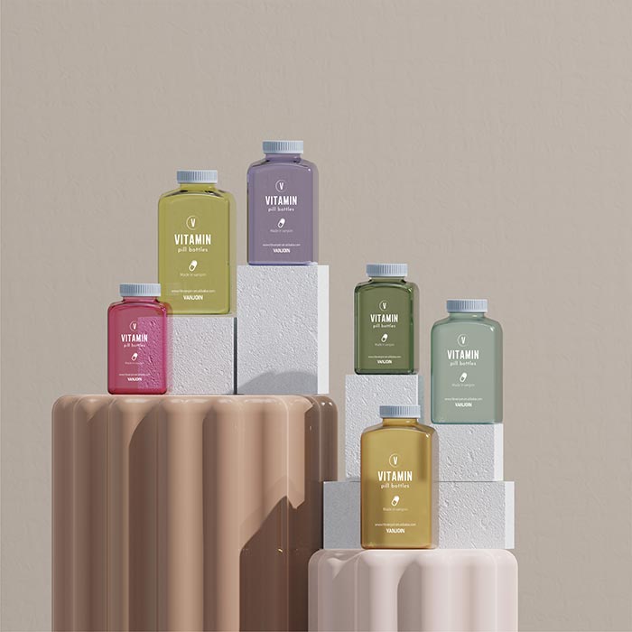 Empty Clear Plastic Pill Bottles small Plastic Square Solid Powder Container Reagent Storage Bottle with Screw Cap